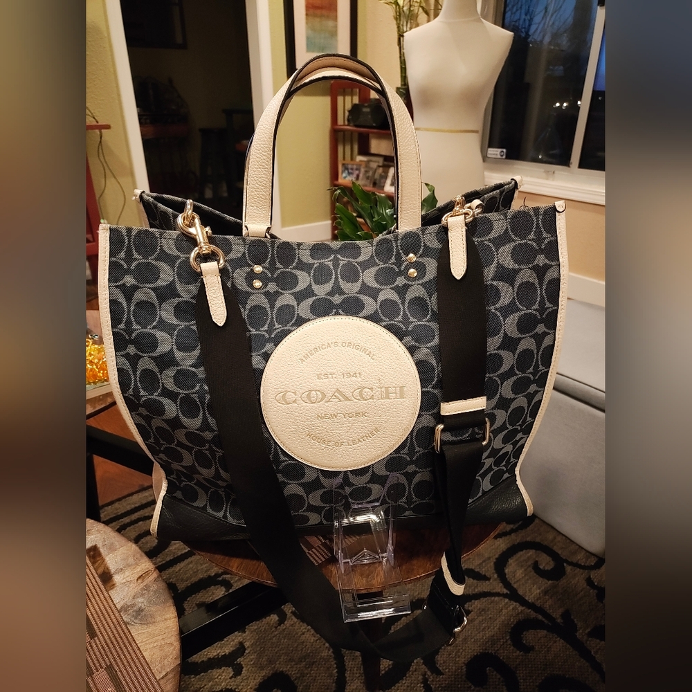 Coach Denim Blue and Cream Large Signature Tote Bag - Picture 1 of 15